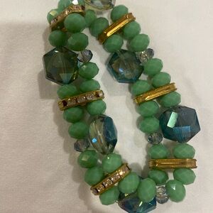 Elegant Green and Gold Beaded Bracelet 
Prettier than picture turned out.
